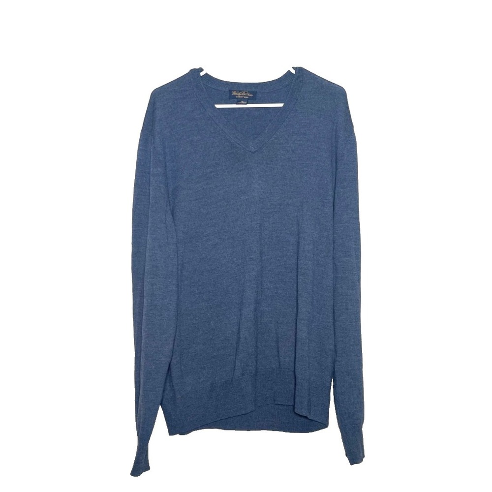 Brooks Brothers Sweater Men's XL‎ Navy Blue 100% Saxon Wool V-Neck Pullover